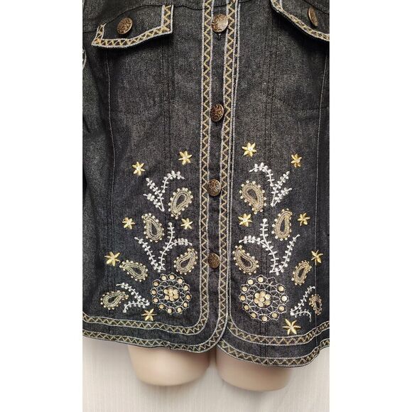 Analogy Embrodery Long Sleeve Denim Jacket Women Size XL Multicolor Black - Picture 5 of 7